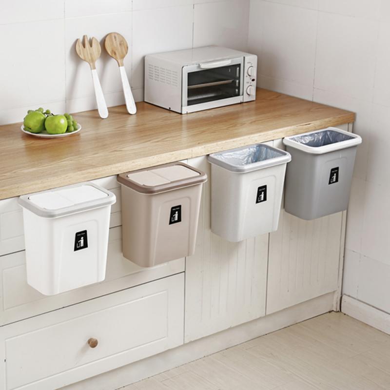 1pc couvercle coulissant poubelle cuisine armoire porte suspendus stockage poubelle sanitaire mural pliant poubelle outils de cuisine