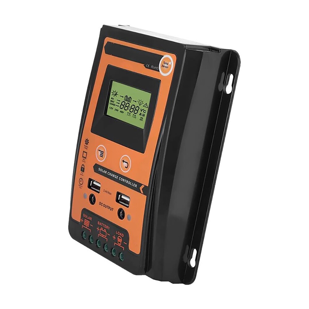 Controlador de carga Solar 30A 50A 70A MPPT PWM, 12V 24V, doble USB, regulador Solar con LCD grande, controlador de batería PV, temporizador de carga