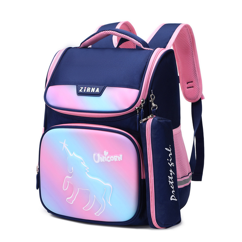 ZHIERNA 1-4 Klasse freundlicher Rucksack jungen mädchen Orthopädische Primäbetreffend schul Infantil Mochila freundlicher Schule Tasche Bleistift fallen: Blau mit Rosa