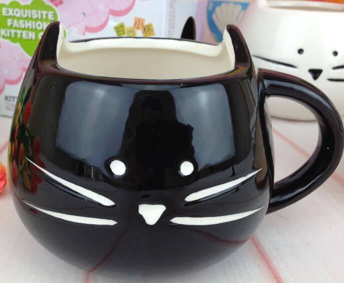 1 pcs Ceramic cup ceramic crafts mark cup white and black milk cup cat cup: black