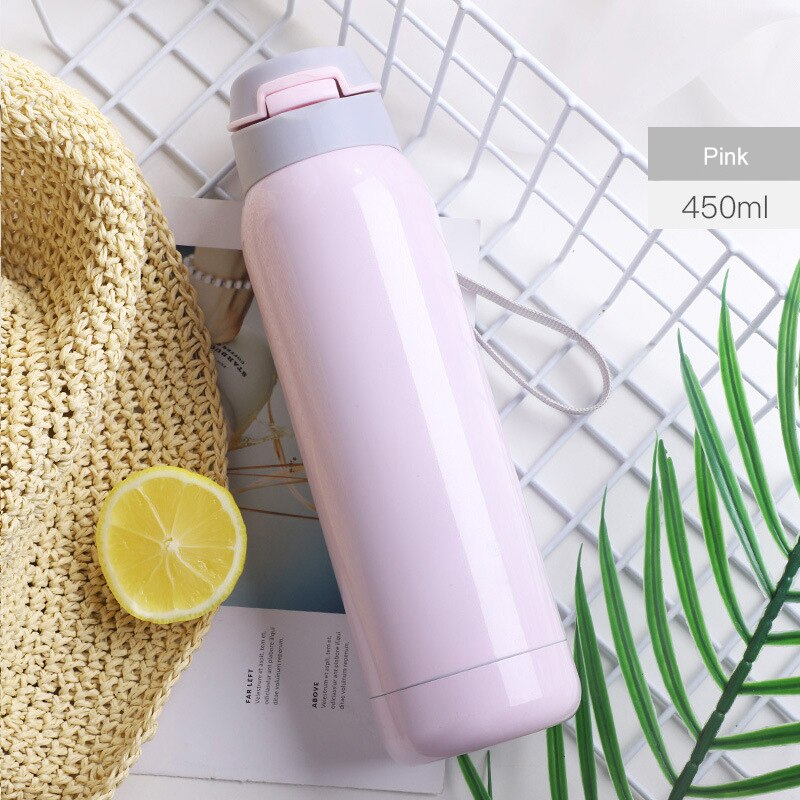 260ml / 450ml rostfri termosflaska med sugrör sporttermosflaska för barn bärbar termoshalm: 450ml e