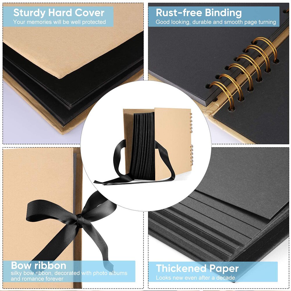 Photo Albums 80 Black Pages Memory Books A4 Craft Paper DIY Scrapbooking Picture Wedding Anniversary Birthday Childrens