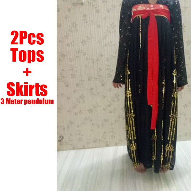 Mujeres negro Hanfu tradicional chino ropa Festival traje bordado estilo antiguo popular puesta en escena trajes de baile DN5500: As Picture / M