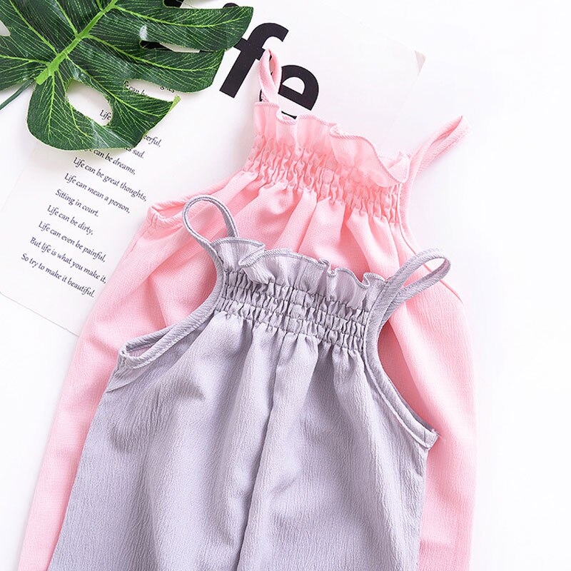 Zomer Mode Peuter Baby Meisje Kleding Zomer Mouwloze Effen Kleur Linnen Katoenen Romper Kinderen Jumpsuit Kleding Voor Jongens