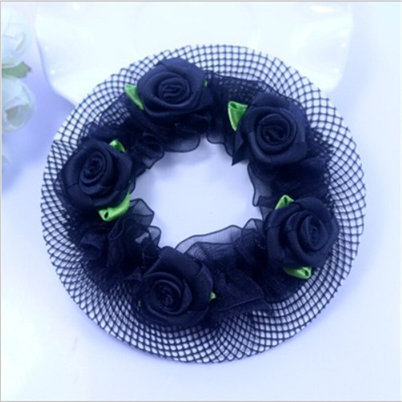 Cute Flower Girls Bun Hair Nets Mesh Cap Adjustable Kids 5 Colors Ballet Dance Grade Examination Elastic Hair-net Maker Headband: Black