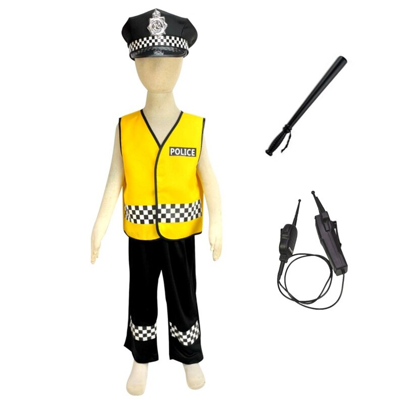 Fancy outfit til 3-9 år børn beskæftigelse politi kostume trafik politi vest & cap kostume: 5 stk