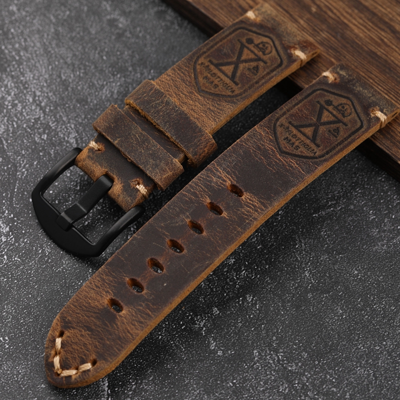 Handgefertigtes erstes Schicht-Rindsleder-Uhrenarmband 20 22 23 24 26 mm braunes gepolstertes Lederarmband für PAM111 441 weiches Herrenarmband: Weiß Schwarz / 25mm