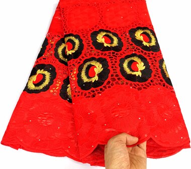 Bazin bordado rojo blanco riche con tela de encaje de tul tela Bazin africana para vestido de mujer YLC819: AS PIC2