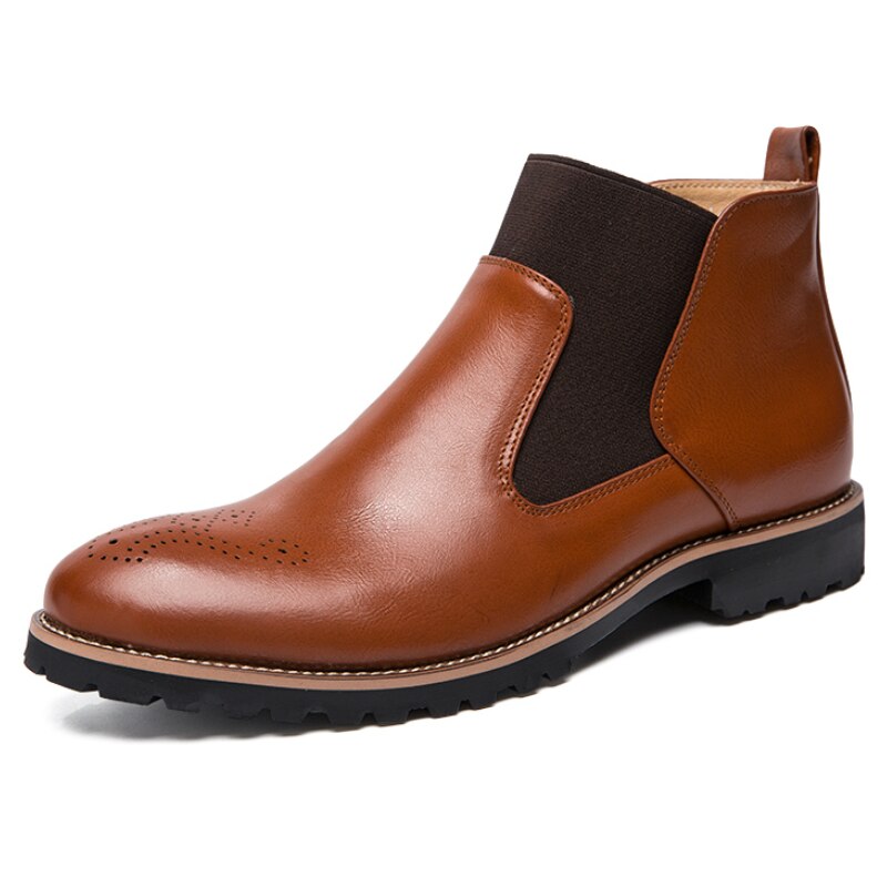 Classic Men Boots Italy Handmade Men's Chelsea Boots Leather Autumn Ankle Boots Wedding Party Male Dress Shoes: Brown / 11