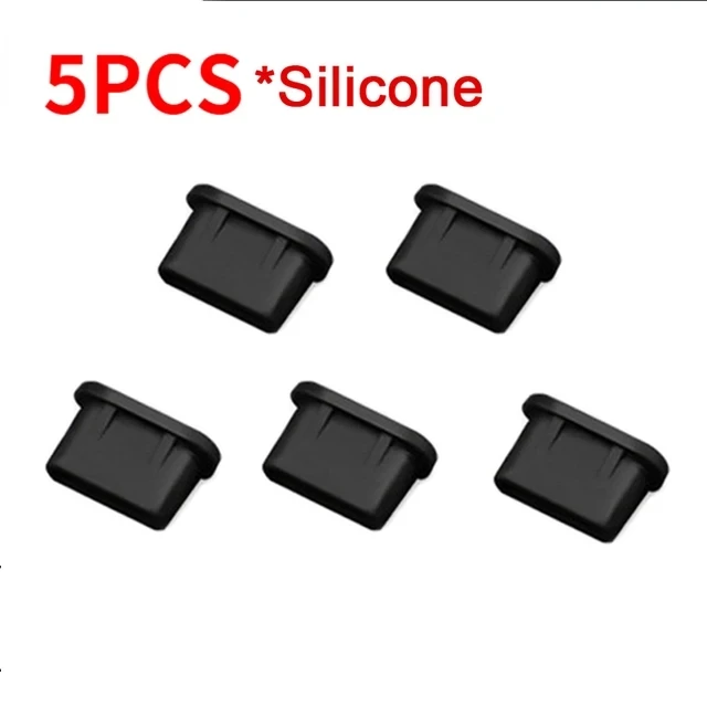 5 uds tapón antipolvo de Metal de lujo USB tipo C puerto de carga de teléfono móvil tapones antipolvo para Xiaomi POCO Redmi Samsung Huawei cubierta a prueba de polvo: Negro