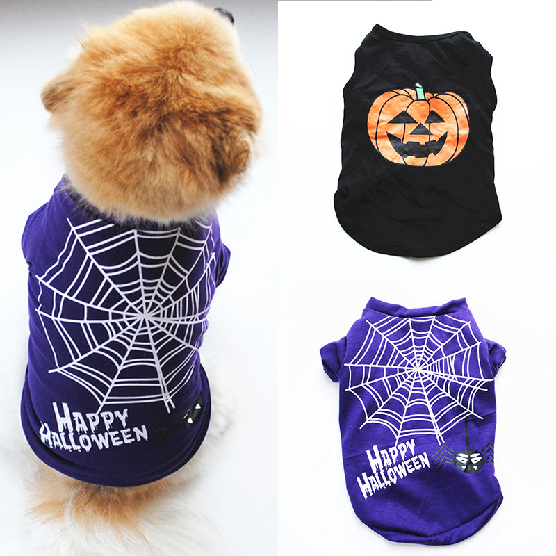 Halloween Pompoen Gedrukt Hond Kleren Spinnenweb Patroon Zomer T-shirt Voor Kleine Puppy Honden Chihuahua Soft Dog Vest