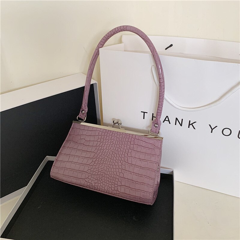 Kvindelige crossbody tasker til kvinder ensfarvet krokodillemønster håndtasker pu læder retro dame skuldertasker: Lilla