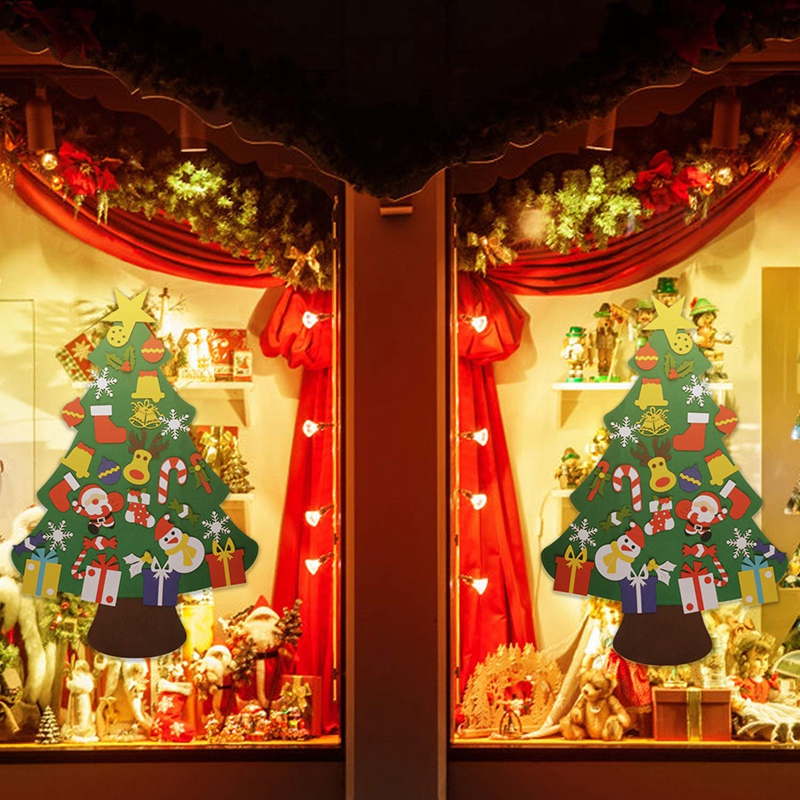 følte juletre, diy juletre med 30 stk avtakbare ornamenter veggdekor med hengende tau til smålåve låve jul gif