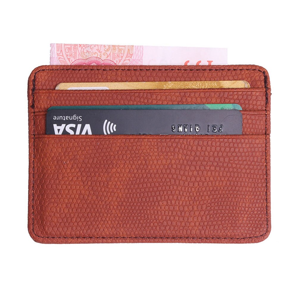 Women Men PU Leather Bank ID Card Wallet Holder Durable Slim Simple Travel Business Case With Purse Card Holder: Brown