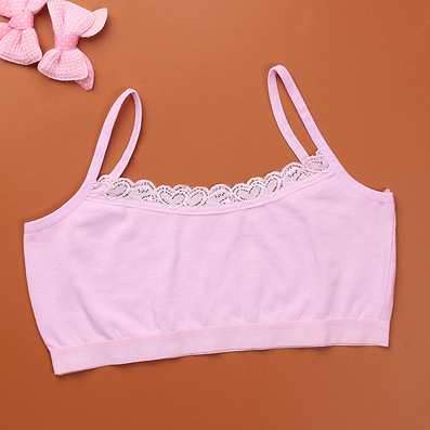 Children's brassiere development period lace edge bra vest ventilating half body, breast wrapping, students' pure cotton sling: Pink