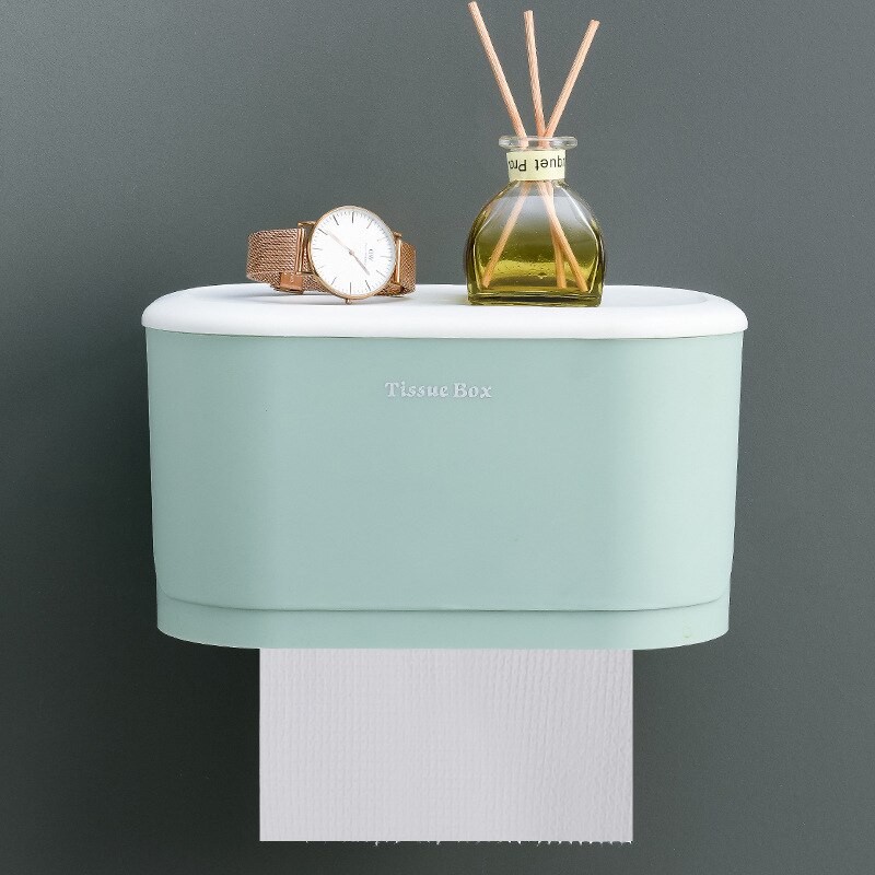 Toilet non-perforated paper towel box paper towel holder household toilet shelving wall hanging paper roll holder paper box: Large light green