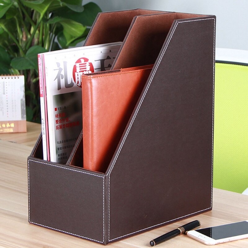 2 Slots PU Leather File Holder Magazine Rack Newspapers Organizer Cabinet Documents A4 Paper Storage Tray for Office