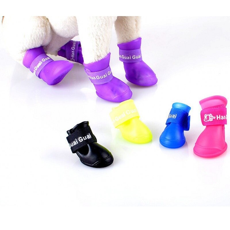 4 stuks/set schattige jelly huisdier puppy schoenen rubberen waterdichte regen hondenlaarzen huisdier regenschoenen slip 6 kleuren huisdierbenodigdheden