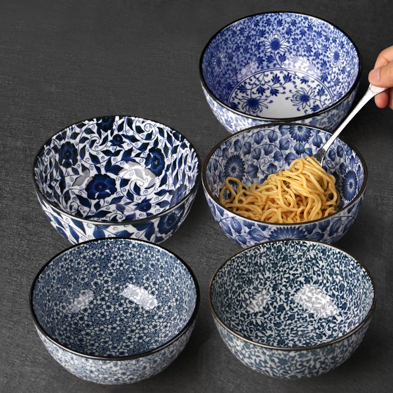 6 tommer blå og hvide porcelæn bordservice japansk keramisk ramen suppeskål husholdning risskåle mad blandingsbeholder porcelæn