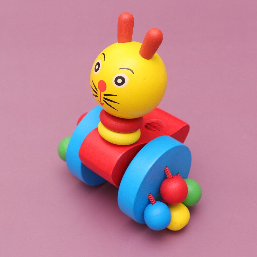 1pc baby stilfulde smarte sjove skub stang vogn legetøj baby rullator træ vogne legetøj til småbørn: Kat