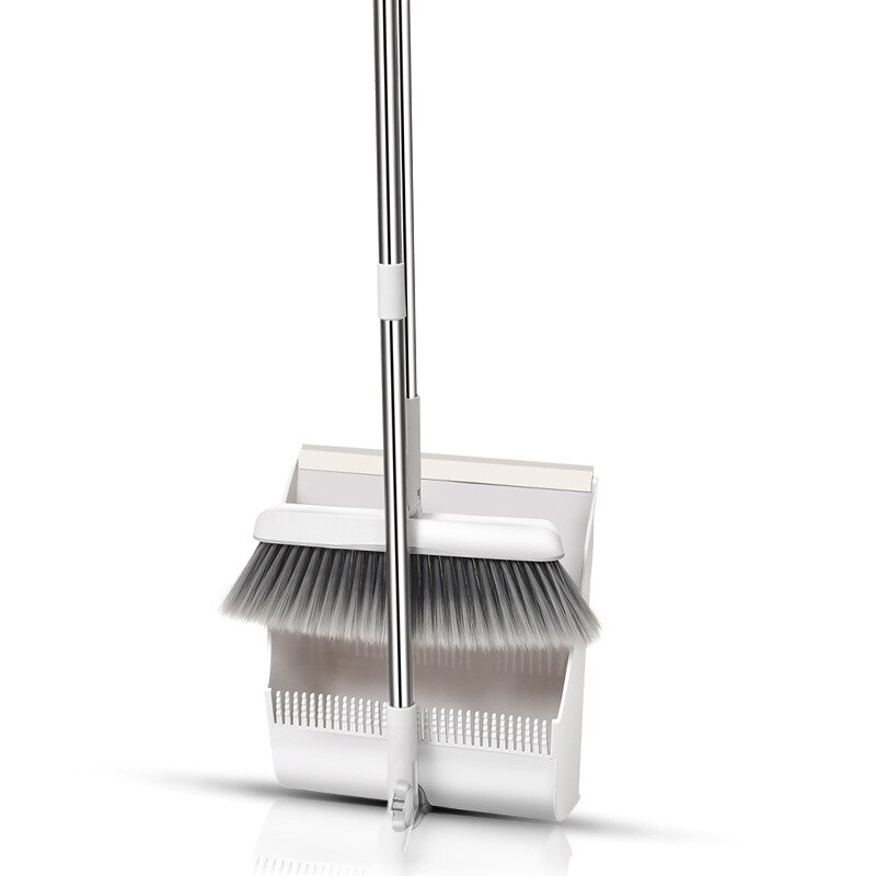 Magic Foldable Standing Broom and Dustpan Set Windproof Rotatable Adjustable Filter Hair Floor Cleaning Broom Crumb Tools: White