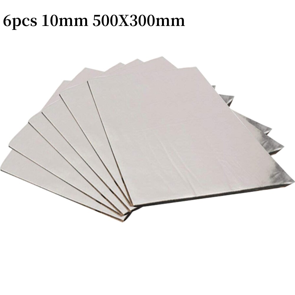 Alfombrilla amortiguadora de sonido para coche, aislamiento del capó a prueba de ruido, cortafuegos del motor, pegatina de algodón de espuma térmica: 6pcs 10mm 500X300mm