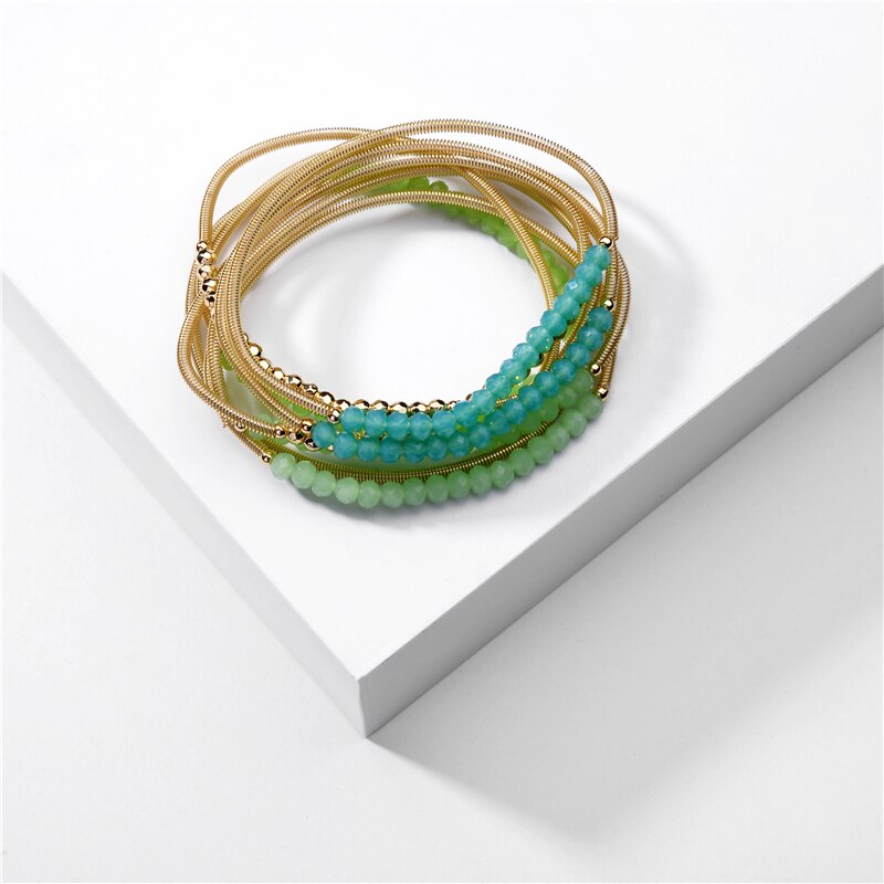 Zfyin 6 Stuks/partij Gelaagdheid Stapelbaar Kralen Streng Armband Set Voor Vrouwen: Green