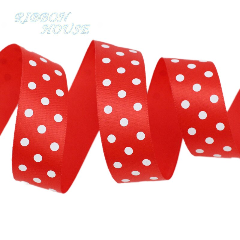 2Meters/Lot 25mm Polka Dot Printed Satin Ribbons DIY Crafts Handmade Material Party Box Decoration Ribbon: Red