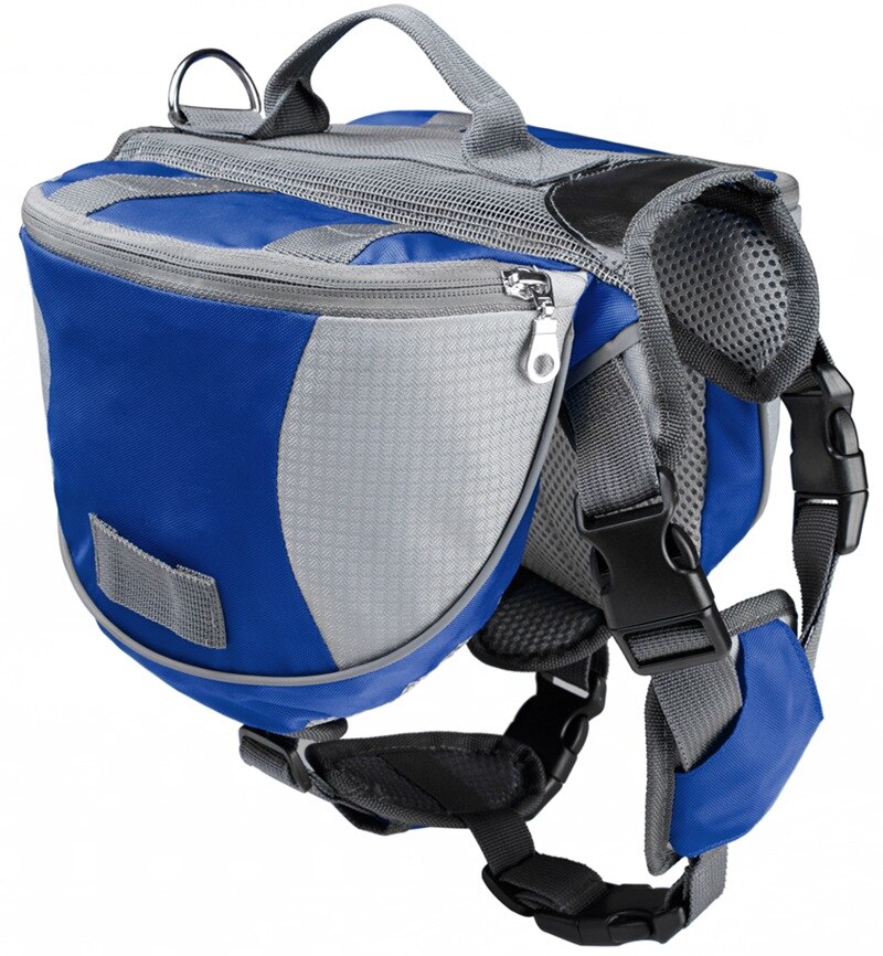 Portable Oxford Cloth Material Adjustable Dog Outdoor Backpack Saddle Bag Dog Supply For Camping Hiking Training: Blue / L