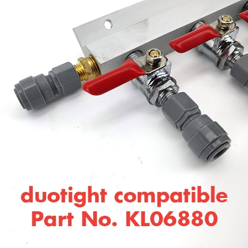 6 Output / 6 Way Manifold Gas Line Splitter with Check Valves (1/4" thread, MFL Thread) duotight compatible