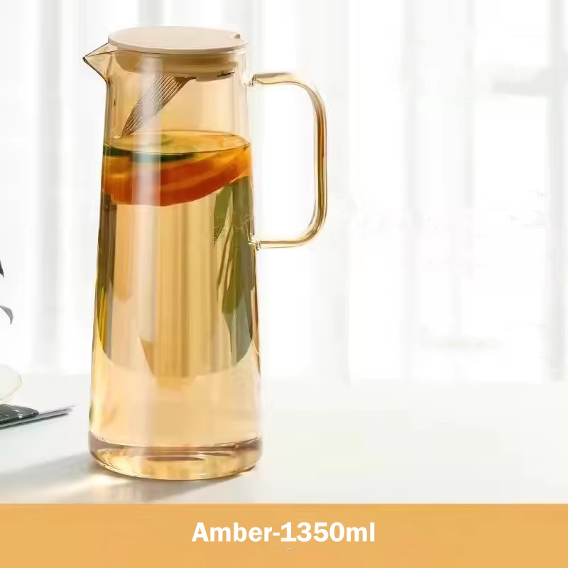 1.8l- glass mugge med lokk, lett å rengjøre, varmebestandig glassvannkanne, kjøleskapskaraffel med håndtak for/kalde drikker: Grønn