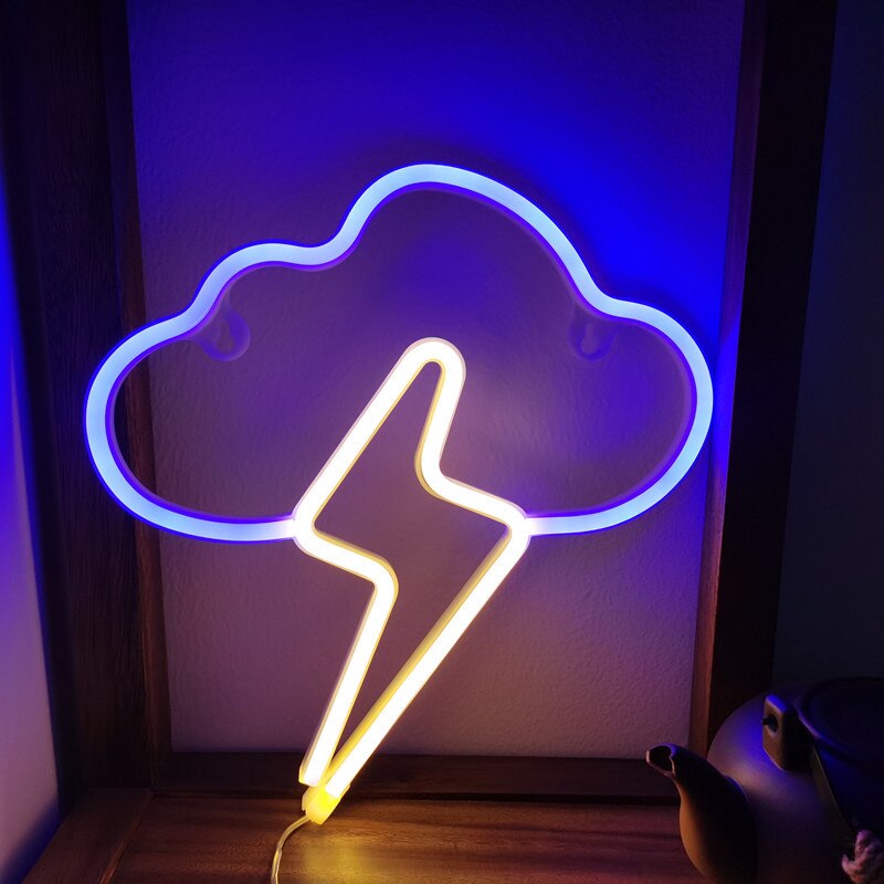 Led Neon Light Sign Cloud Flash Neon Lamp Lightning Bolt Night Light For Room Home Decor Wall Art Decoration Neon Lights: blue cloud warm fl