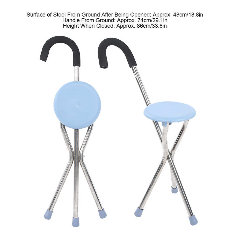 Muletas para caminar, asiento de bastón plegable, taburete de bastón de altura ajustable portátil, silla plegable, bastón para caminar