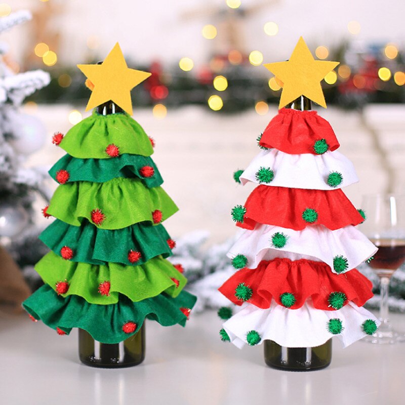 Christmas Wine Bottle Covers Dress Skirt Christmas Dining Table Set Bottle Decoration Cubiertas de botellas de vino de navidad