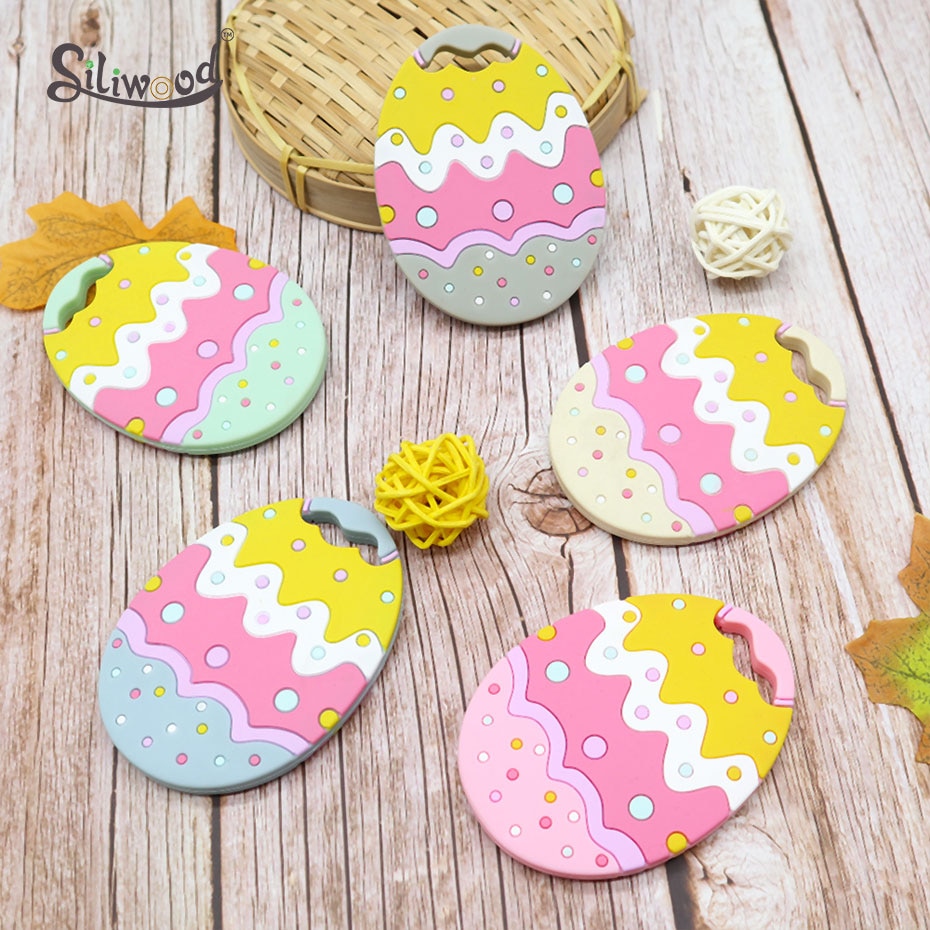 1PC BPA Free Silicone Teethers Easter Egg Baby Teething Necklace Toy Food Grade Silicone Cartoon Nursing Tiny Rod Baby Teether