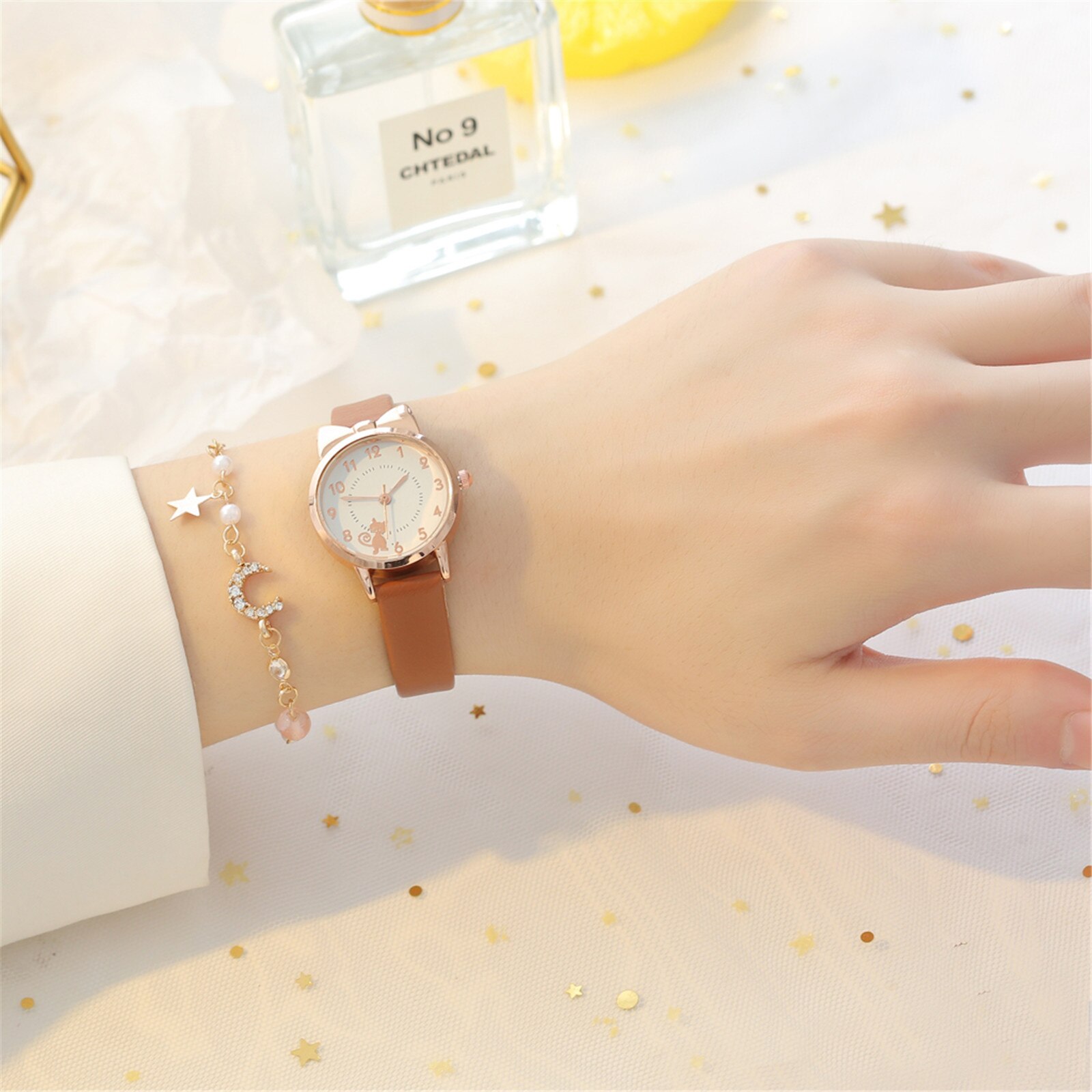 Relogio Feminino Dames Horloge Scrub Lederen Band Horloge Oppervlak Ster Maan Koreaanse Mode Casual Vrouwen Horloge Relojes Para Mujer