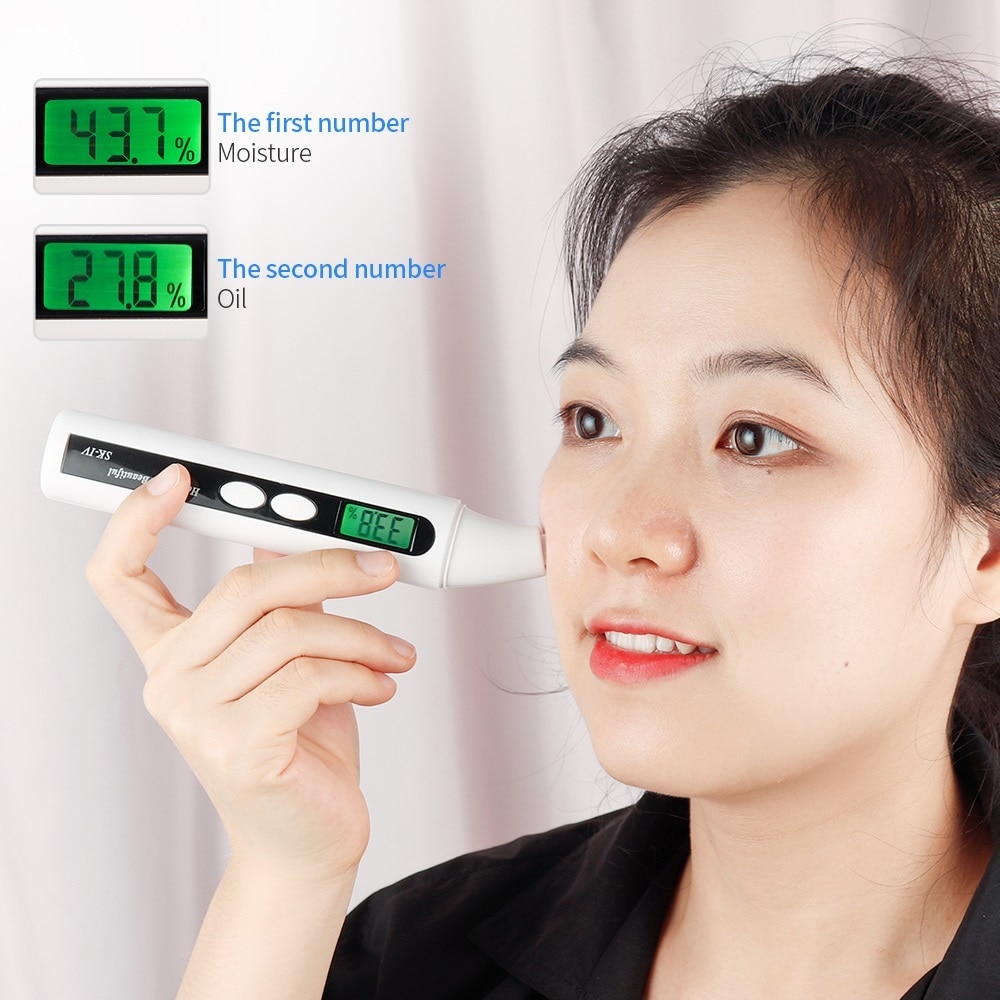 LCD Display Skin Analyzer Skin Moisture Tester Skin Oil Test Meter Facial Skin Moisture&amp;Oil Content Analyzer For Forehead Cheek