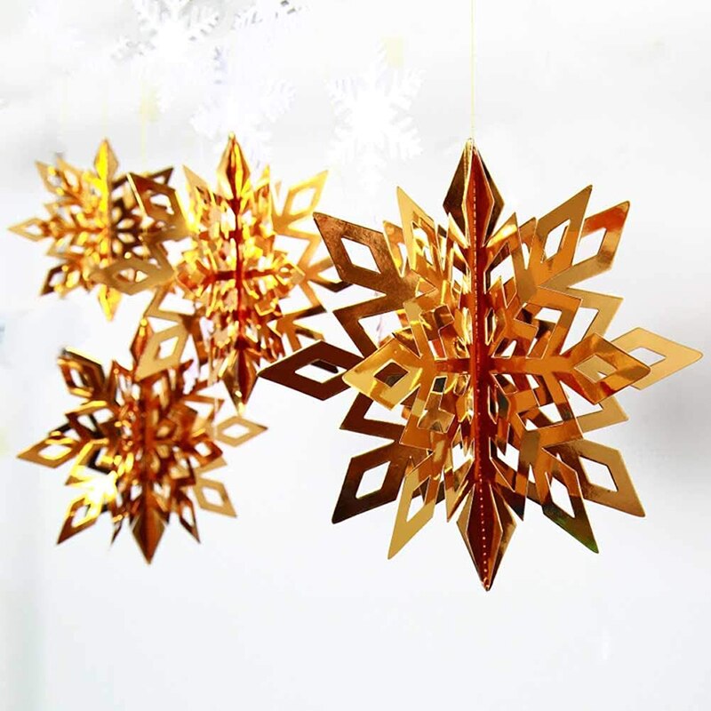 Decoraciones de copos de nieve de Navidad para de Frozen, guirnaldas de papel huecas 3D, adorno de nieve falsa, decoraciones de invierno para el hogar: Golden