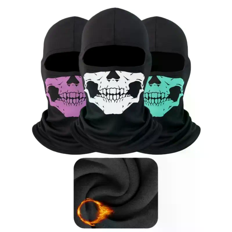 Pacote de balaclava facial completa com design de caveira, aquecedor de pescoço de esqui à prova de vento, acolchoamento de capacete de moto