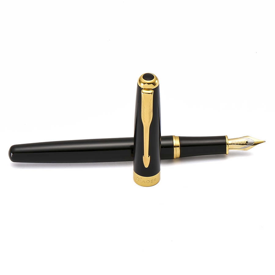 Elite Fountain Ink Pen, Gold Arrow Clip Metal Steel Polished Barrel, Medium Tip, Baoer 388 Office Signature School Student A6298