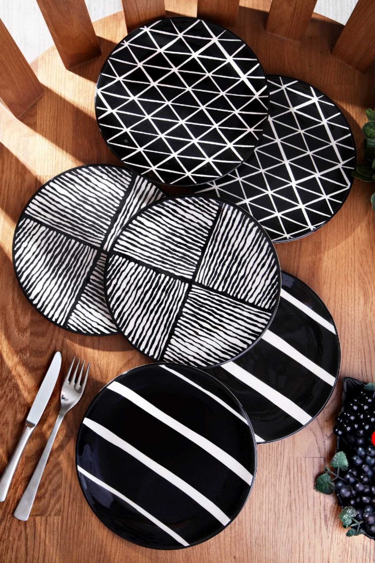 Ensemble de plat à gâteau noir 6'lati motif 21 cm