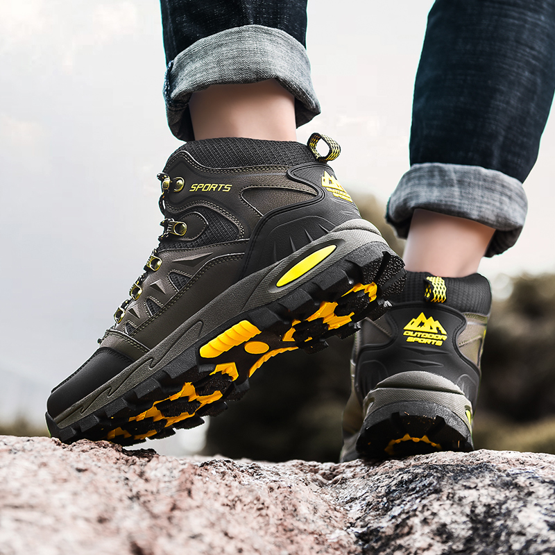 Botas de senderismo de para hombre, zapatos de Trekking de otoño e invierno, botas de cuero impermeables, botas de escalada antideslizantes para exteriores para hombre y mujer, talla 46