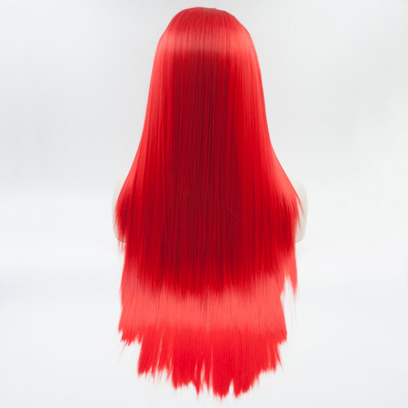 Red Synthetic Lace Front Wig Long Straight Middle Part Wigs for Women Glueless High Temperature Fiber Hair Wigs with Baby Hair