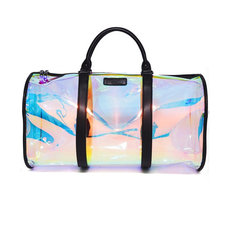 Clear PVC Transparent Duffel Bag,Colorful Large Capacity Sport Travel Beach Tote Bag,Gym Weekender Bag with Shoulder Strap: black