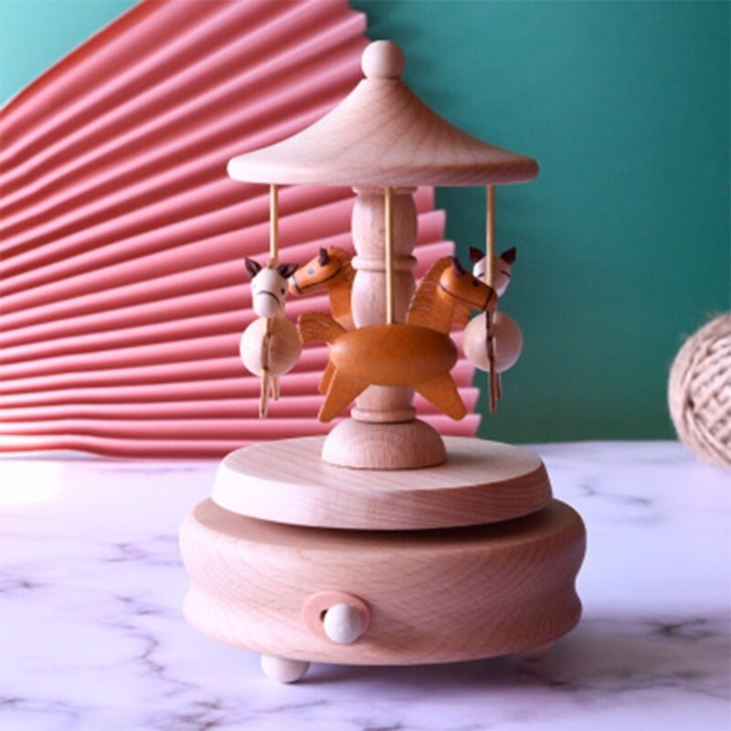 Romantic Carousel Wooden Music Box Rotating Handcraft Collection Home Decorations Christmas Valentine's Birthday Toys J60C