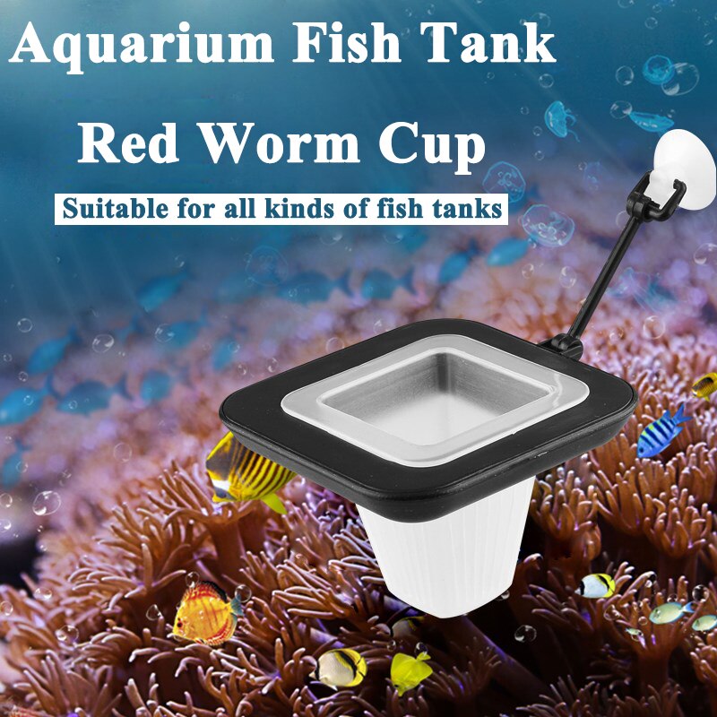 Aquarium Suction Wall Floating Red Worm Cup with Measure Cup Plastic Fish Funnel Cone Feeder Feeding Ring Fish Tank Thaw Tools