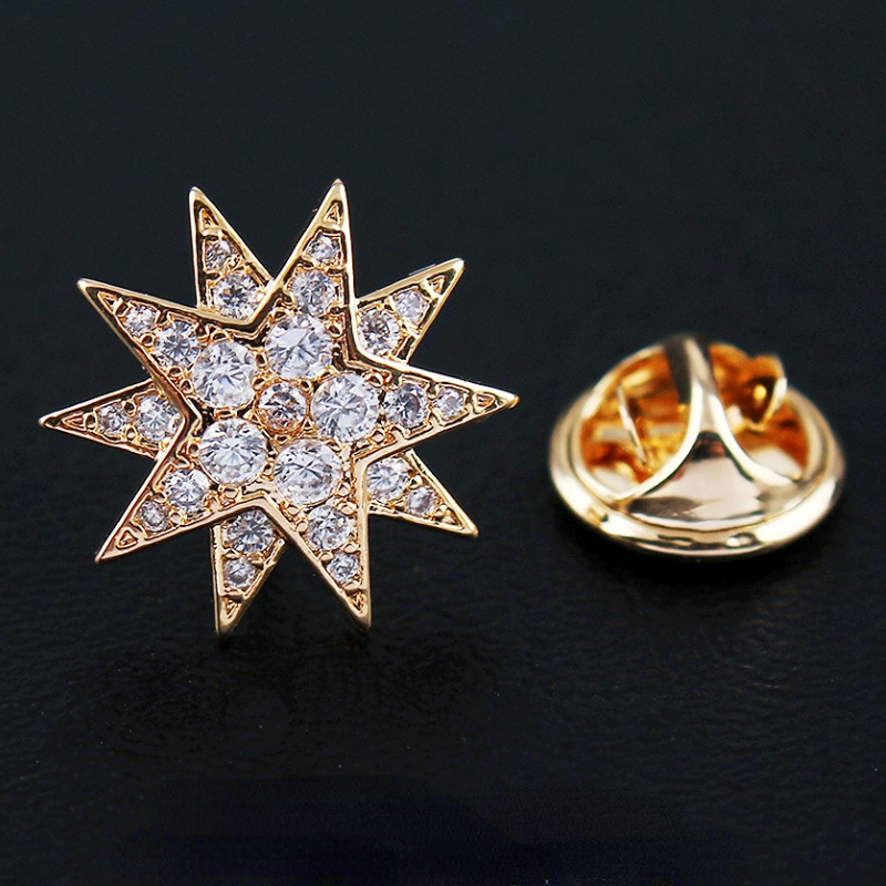 Hoogwaardige Zirkoon Kristallen Ster Broches voor Vrouwen Mannen Pak Kraag Pinnen Kleine Metalen Badeg Revers Pin Mode-sieraden: Imitation Rhodium Plated
