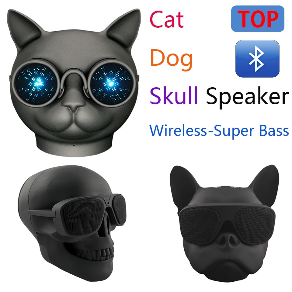 Haut-parleurs sans fil Bluetooth Portable, grande Version, tête de mort, chien, chat, caisson de basses 360 °, stéréo, Super basses, carte TF, lecteur de musique