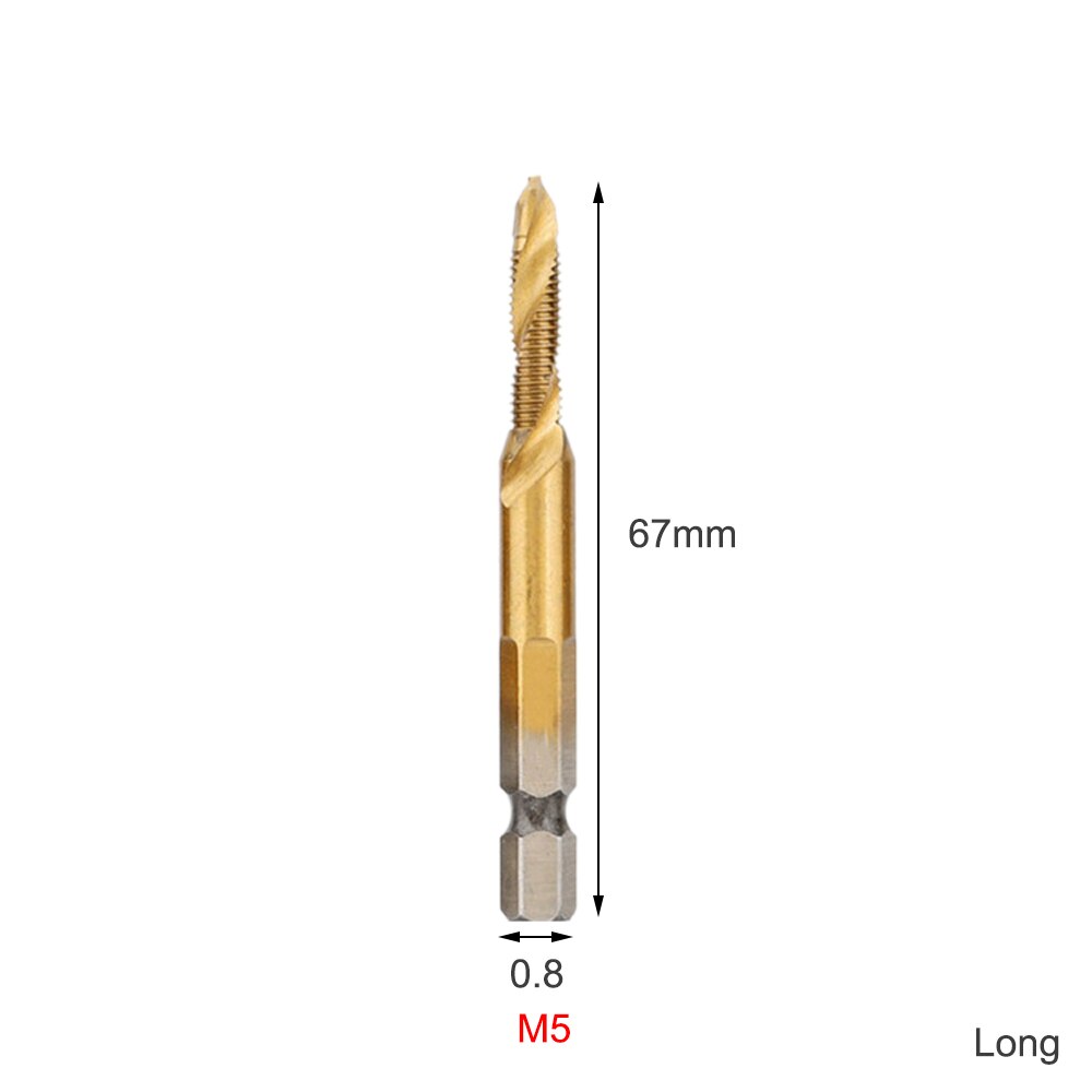 M3-M10 HSS Screw Metric Thread Tap Drill Bits Set Titanium Plated Hex Shank Screw Machine Compound High Speed Change Hand Tool: Long M5X0.8