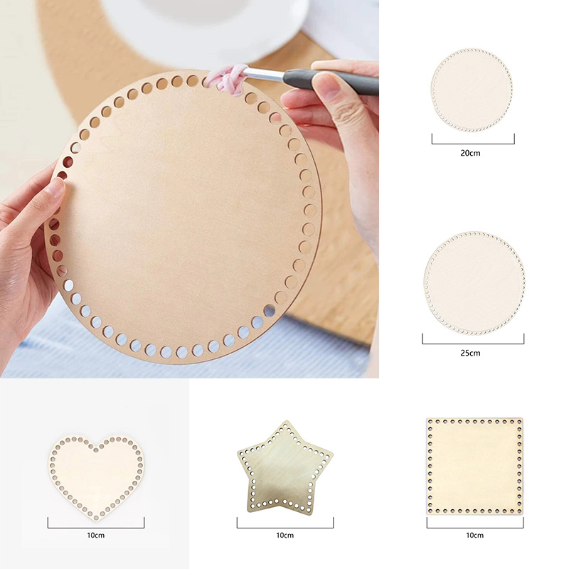 1Pc Houten Haak Mand Base Onvoltooide Blanco Ronde Kruissteek Gesneden Hand Geweven Diy Ambachten Baske Houten Ronde bodem